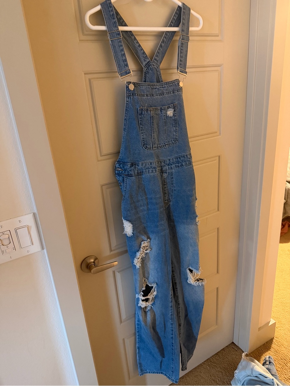 Blue Distressed Denim Overalls